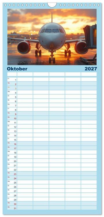Produktbild: Familienplaner 2027 - Flugzeugkalender - Die sch&ouml;nsten Passagiermaschinen mit 5 Spalten (Wandkalender, 21 x 45 cm) CALVENDO