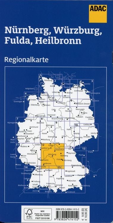 Produktbild: ADAC Regionalkarte Blatt 12 Nürnberg, Würzburg, Fulda, Heilbronn 1:150 000