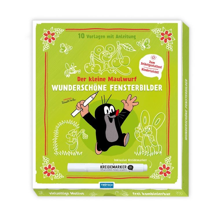 Produktbild: Tr&ouml;tsch Der kleine Maulwurf Mappe mit Vorlagen und Kreidemarker Wundersch&ouml;ne Fensterbilder mit Kreidemarker