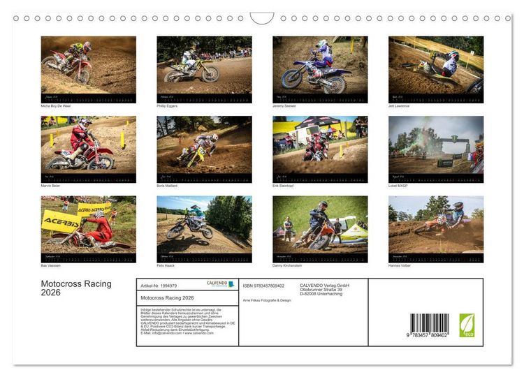 Produktbild: Motocross Racing 2026 (Wandkalender 2026 DIN A3 quer), CALVENDO Monatskalender