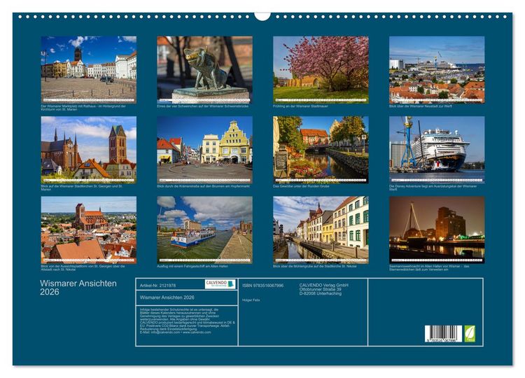 Produktbild: Wismarer Ansichten 2026 (Wandkalender 2026 DIN A2 quer), CALVENDO Monatskalender