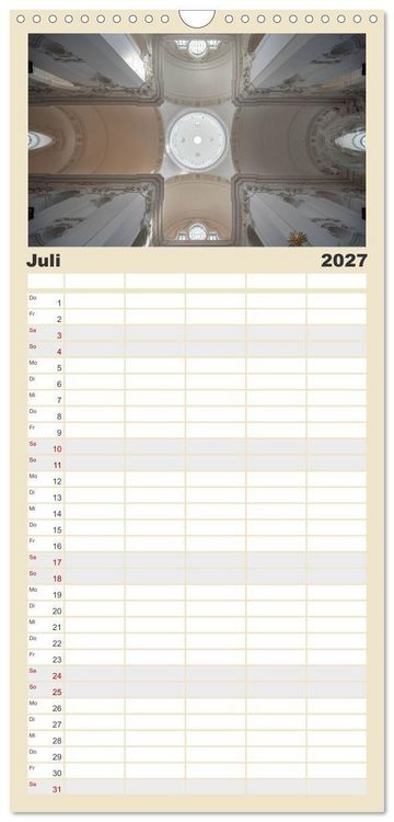 Produktbild: Familienplaner 2027 - Gew&ouml;lbe des Glaubens &ndash; Kirchendecken Europas mit 5 Spalten (Wandkalender, 21 x 45 cm) CALVENDO