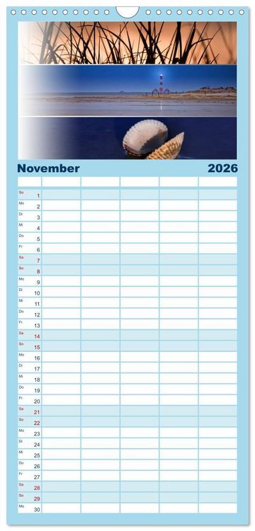 Produktbild: Familienplaner 2026 - K&uuml;stenstreifen an der Nordsee mit 5 Spalten (Wandkalender, 21 x 45 cm) CALVENDO