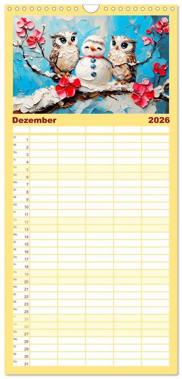 Produktbild: Familienplaner 2026 - Eulen. Entz&uuml;ckende Paintings mit 5 Spalten (Wandkalender, 21 x 45 cm) CALVENDO