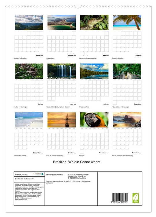 Produktbild: Brasilien. Wo die Sonne wohnt (hochwertiger Premium Wandkalender 2026 DIN A2 hoch), Kunstdruck in Hochglanz