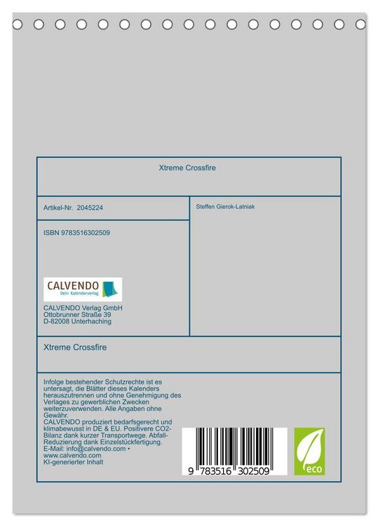Produktbild: Xtreme Crossfire (Tischkalender 2026 DIN A5 hoch), CALVENDO Monatskalender