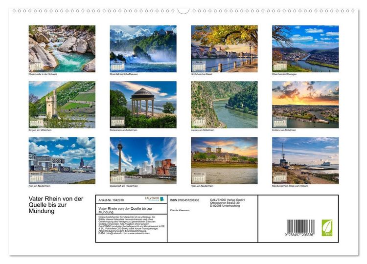 Produktbild: Vater Rhein von der Quelle bis zur M&uuml;ndung (hochwertiger Premium Wandkalender 2026 DIN A2 quer), Kunstdruck in Hochglanz