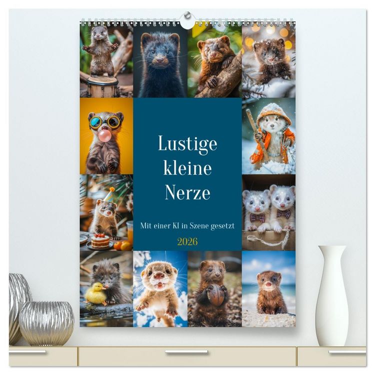 Produktbild: Lustige kleine Nerze (hochwertiger Premium Wandkalender 2026 DIN A2 hoch), Kunstdruck in Hochglanz