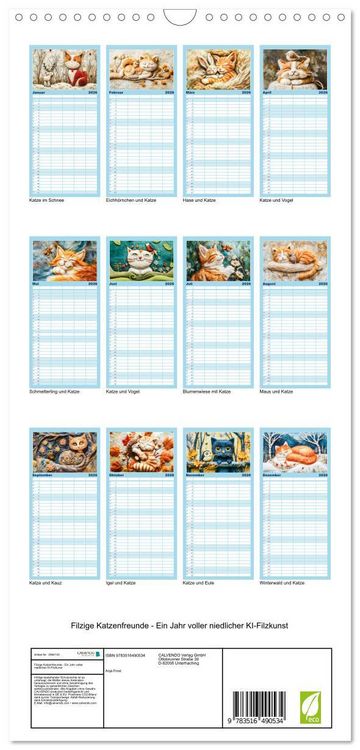 Produktbild: Familienplaner 2026 - Filzige Katzenfreunde - Ein Jahr voller niedlicher KI-Filzkunst mit 5 Spalten (Wandkalender, 21 x 45 cm) CALVENDO