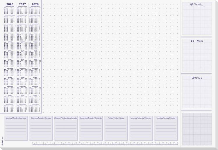 Produktbild: Sigel H6355 Schreibunterlage Wochenplan 2026, 2027, 2028 Wei&szlig; (B x H) 59.5 cm x 41 cm 30 Blatt 1 St.