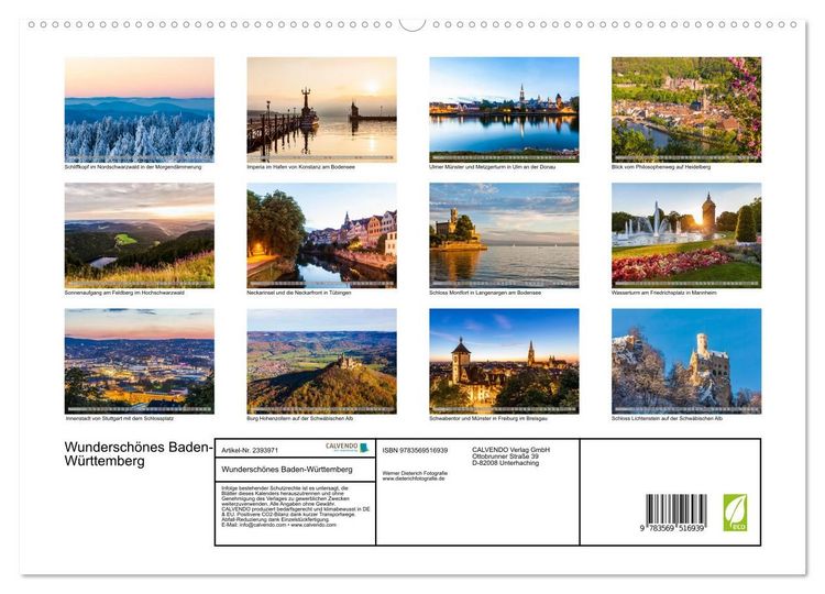 Produktbild: Wundersch&ouml;nes Baden-W&uuml;rttemberg (hochwertiger Premium Wandkalender 2027 DIN A2 quer), Kunstdruck in Hochglanz
