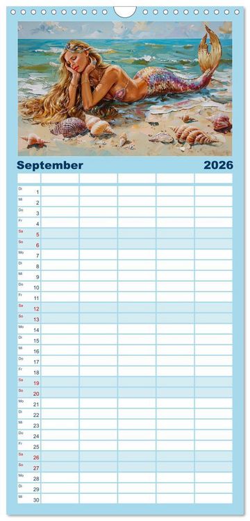 Produktbild: Familienplaner 2026 - Meerjungfrauen. Zauberhafte Nixen-Paintings mit 5 Spalten (Wandkalender, 21 x 45 cm) CALVENDO