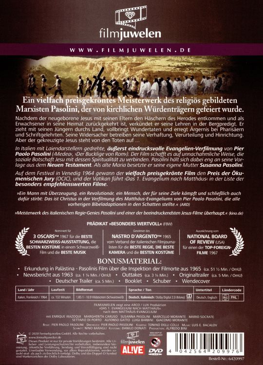 Produktbild: Das 1. Evangelium nach Matth&auml;us - Das Meisterwerk von Pier Paolo Pasolini (Filmjuwelen)