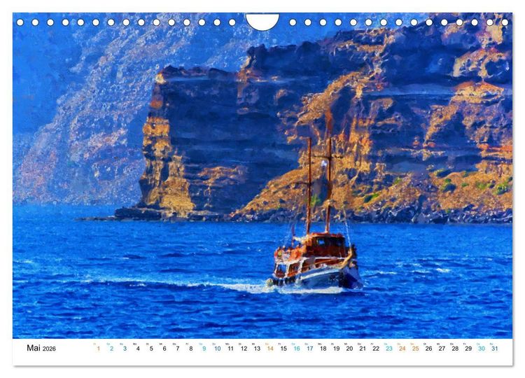 Produktbild: Urlaub auf Santorin - Gemalte Ansichten der Kykladeninsel (Wandkalender 2026 DIN A4 quer), CALVENDO Monatskalender