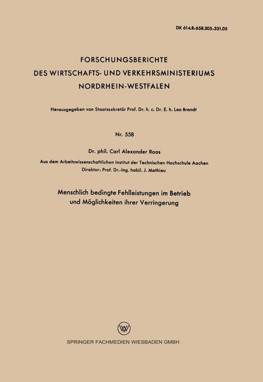 Produktbild: Menschlich bedingte Fehlleistungen im Betrieb und M&ouml;glichkeiten ihrer Verringerung