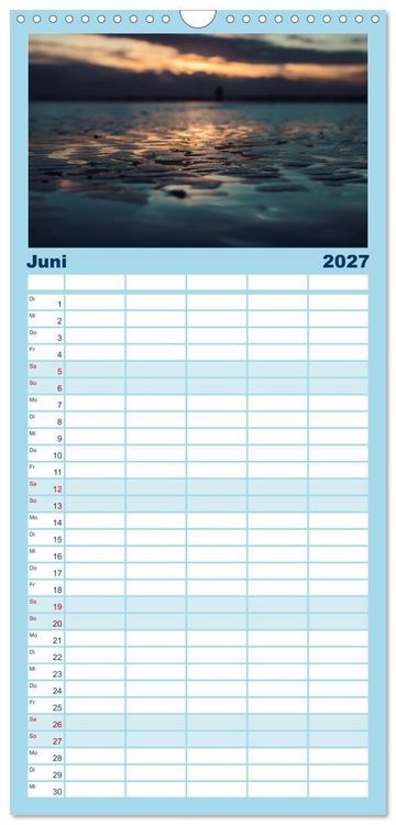 Produktbild: Familienplaner 2027 - Abendlicht &uuml;ber der Nordsee mit 5 Spalten (Wandkalender, 21 x 45 cm) CALVENDO