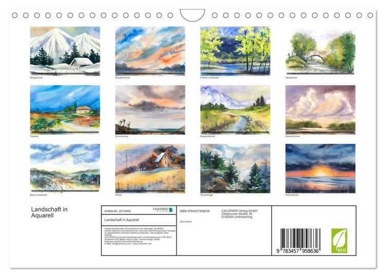 Produktbild: Landschaft in Aquarell (Wandkalender 2026 DIN A4 quer), CALVENDO Monatskalender