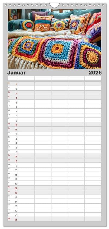 Produktbild: Familienplaner 2026 - Granny Square Kunst - Ein Jahr voller kreativer H&auml;kelideen mit 5 Spalten (Wandkalender, 21 x 45 cm) CALVENDO