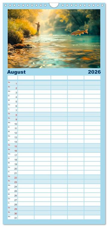 Produktbild: Familienplaner 2026 - Angeln und Fischen Impressionen mit 5 Spalten (Wandkalender, 21 x 45 cm) CALVENDO