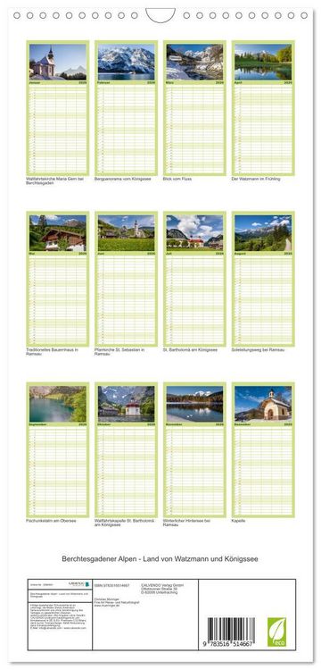 Produktbild: Familienplaner 2026 - Berchtesgadener Alpen - Land von Watzmann und K&ouml;nigssee mit 5 Spalten (Wandkalender, 21 x 45 cm) CALVENDO