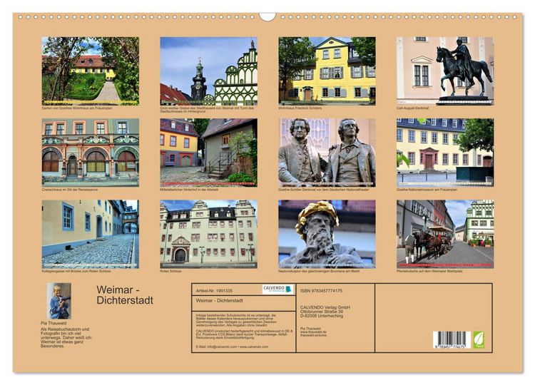 Produktbild: Weimar - Dichterstadt (Wandkalender 2026 DIN A2 quer), CALVENDO Monatskalender