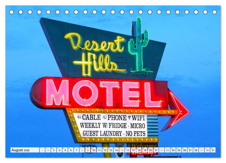 Produktbild: American Motels - Nostalgie mit Neon (Tischkalender 2026 DIN A5 quer), CALVENDO Monatskalender