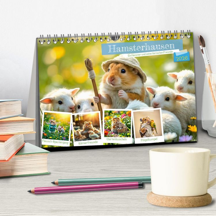 Produktbild: Hamsterhausen - Ein Hamster und seine tierischen Freunde (Tischkalender 2026 DIN A5 quer), CALVENDO Monatskalender
