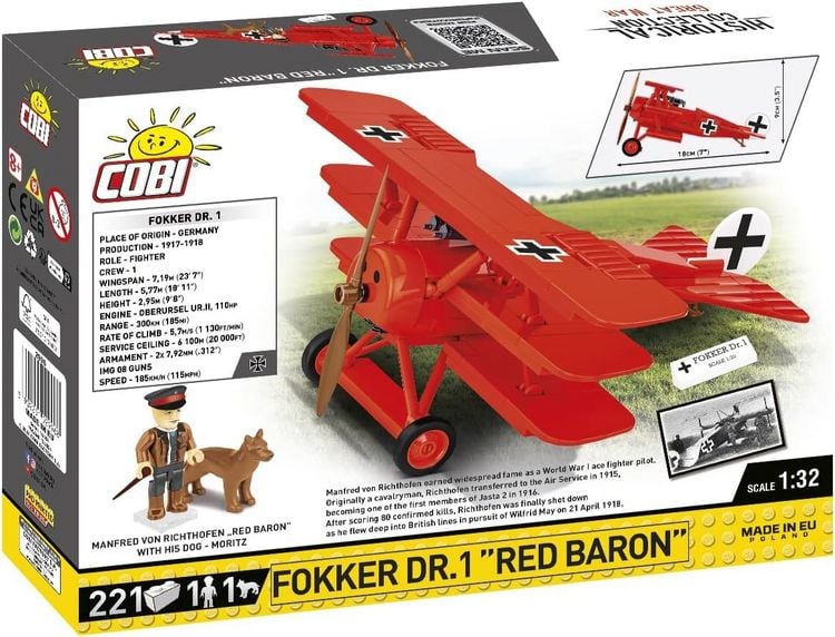 Produktbild: COBI Historical Collection 2996 - Fokker Dr.1 Red Baron, Great War, Bausatz 1:32, 221+2 Klemmbausteine