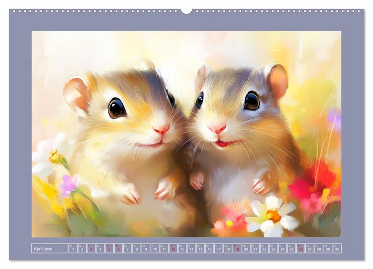 Produktbild: Nagergl&uuml;ck und Bl&uuml;tenzauber. Niedliche Tierchen im romantischen Stil (hochwertiger Premium Wandkalender 2026 DIN A2 quer), Kunstdruck in Hochglanz