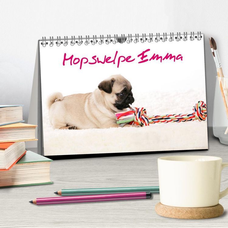 Produktbild: Mopswelpe Emma (Tischkalender 2026 DIN A5 quer), CALVENDO Monatskalender