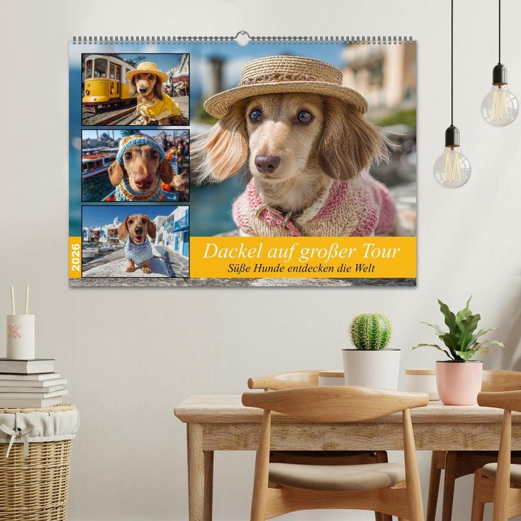 Produktbild: Dackel auf gro&szlig;er Tour - S&uuml;&szlig;e Hunde entdecken die Welt (Wandkalender 2026 DIN A2 quer), CALVENDO Monatskalender