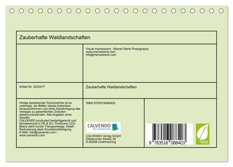 Produktbild: Zauberhafte Waldlandschaften (Tischkalender 2026 DIN A5 quer), CALVENDO Monatskalender