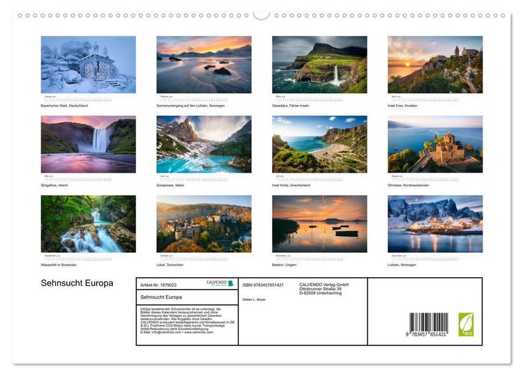 Produktbild: Sehnsucht Europa (hochwertiger Premium Wandkalender 2026 DIN A2 quer), Kunstdruck in Hochglanz