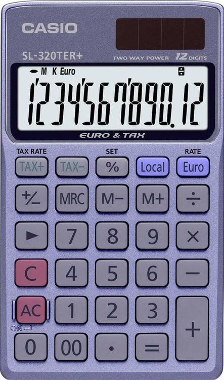 Produktbild: Casio SL-320TER+ Taschenrechner Blau Display (Stellen): 12 solarbetrieben, batteriebetrieben (B x H x T) 70 x 118.5 x 8 mm