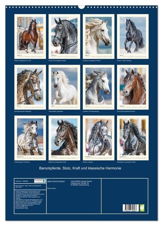 Produktbild: Barockpferde. Stolz, Kraft und klassische Harmonie (Wandkalender 2027 DIN A2 hoch), CALVENDO Monatskalender