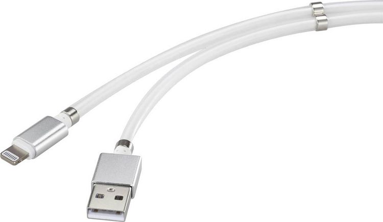 Produktbild: Renkforce USB-Kabel USB 2.0 USB-A Stecker, Apple Lightning Stecker 1.00m Wei&szlig; TO-6897012