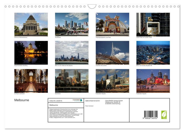 Produktbild: Melbourne (Wandkalender 2026 DIN A3 quer), CALVENDO Monatskalender