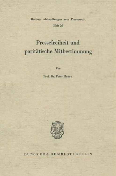 Produktbild: Pressefreiheit und parit&auml;tische Mitbestimmung.