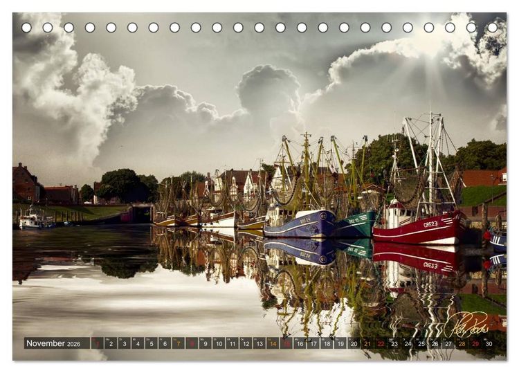 Produktbild: Ostfriesland - die alten H&auml;fen, Vintage-Style (Tischkalender 2026 DIN A5 quer), CALVENDO Monatskalender