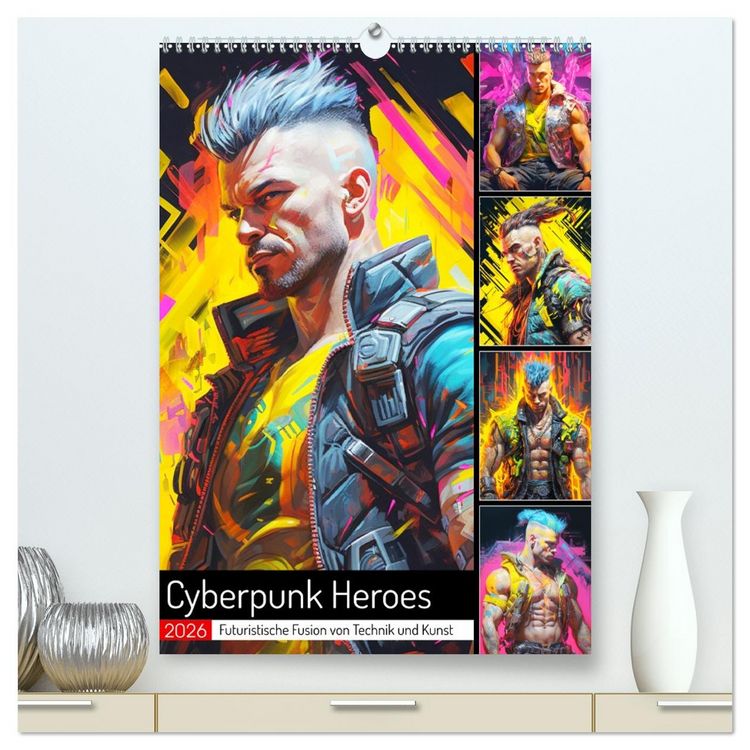 Produktbild: Cyberpunk Heroes. Futuristische Fusion von Technik und Kunst (hochwertiger Premium Wandkalender 2026 DIN A2 hoch), Kunstdruck in Hochglanz