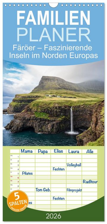 Produktbild: Familienplaner 2026 - F&auml;r&ouml;er &ndash; Faszinierende Inseln im Norden Europas mit 5 Spalten (Wandkalender, 21 x 45 cm) CALVENDO