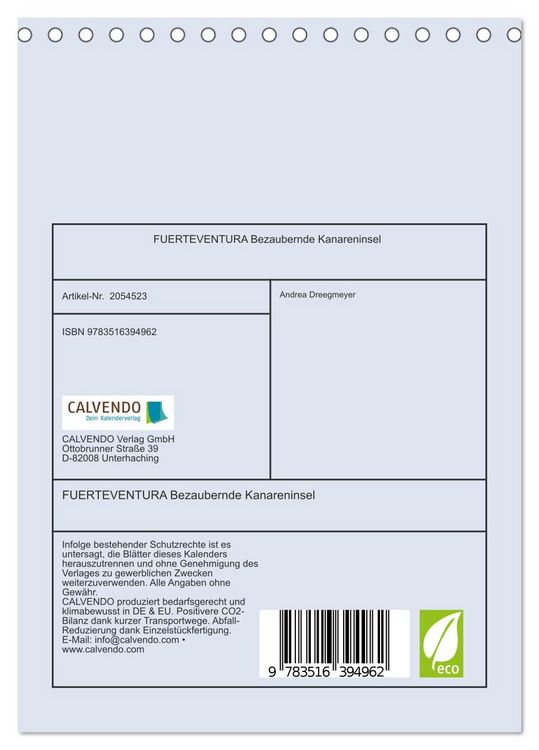 Produktbild: FUERTEVENTURA Bezaubernde Kanareninsel (Tischkalender 2026 DIN A5 hoch), CALVENDO Monatskalender