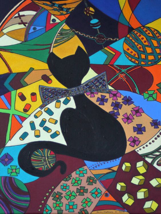 Produktbild: CALVENDO Puzzle Gentleman-K&auml;tz, Petra Kolossa, Acryl auf Leinwand, 70x50, 2017 | 1000 Teile Lege-Gr&ouml;&szlig;e 64x48cm Foto-Puzzle f&uuml;r gl&uuml;ckliche Stunden