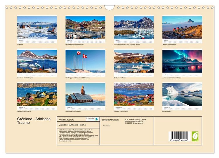 Produktbild: Gr&ouml;nland - Arktische Tr&auml;ume (Wandkalender 2026 DIN A3 quer), CALVENDO Monatskalender