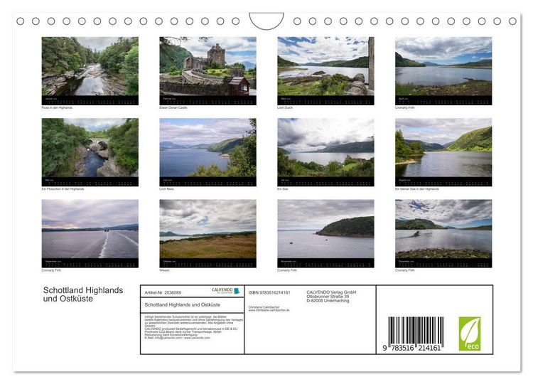 Produktbild: Schottland Highlands und Ostk&uuml;ste (Wandkalender 2026 DIN A4 quer), CALVENDO Monatskalender