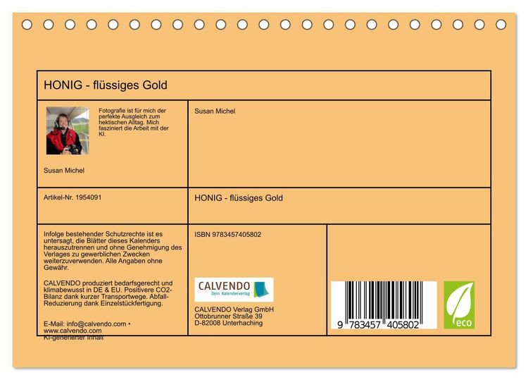 Produktbild: HONIG - fl&uuml;ssiges Gold (Tischkalender 2026 DIN A5 quer), CALVENDO Monatskalender