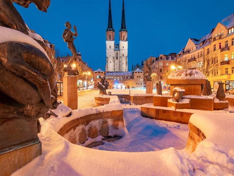 Produktbild: CALVENDO Puzzle Halle-Saale im Winter | 1000 Teile Lege-Gr&ouml;&szlig;e 64x48cm Foto-Puzzle f&uuml;r gl&uuml;ckliche Stunden
