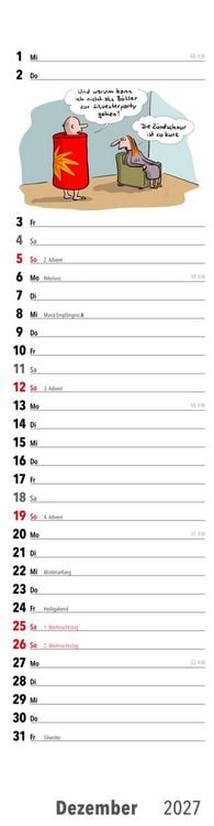 Produktbild: Fiese Bilder Streifenkalender 2027: Monatskalender f&uuml;r die Wand