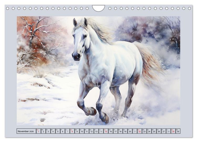 Produktbild: Anmutige Schimmel. &Auml;sthetik wei&szlig;er Aquarell-Pferde (Wandkalender 2026 DIN A4 quer), CALVENDO Monatskalender