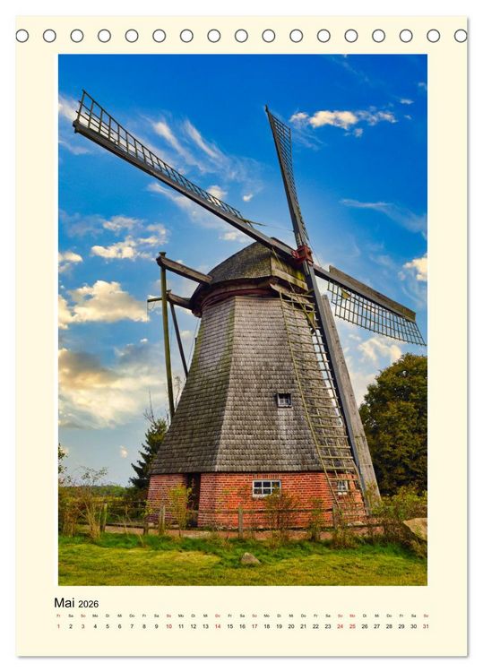 Produktbild: Nostalgie Windm&uuml;hlen (Tischkalender 2026 DIN A5 hoch), CALVENDO Monatskalender